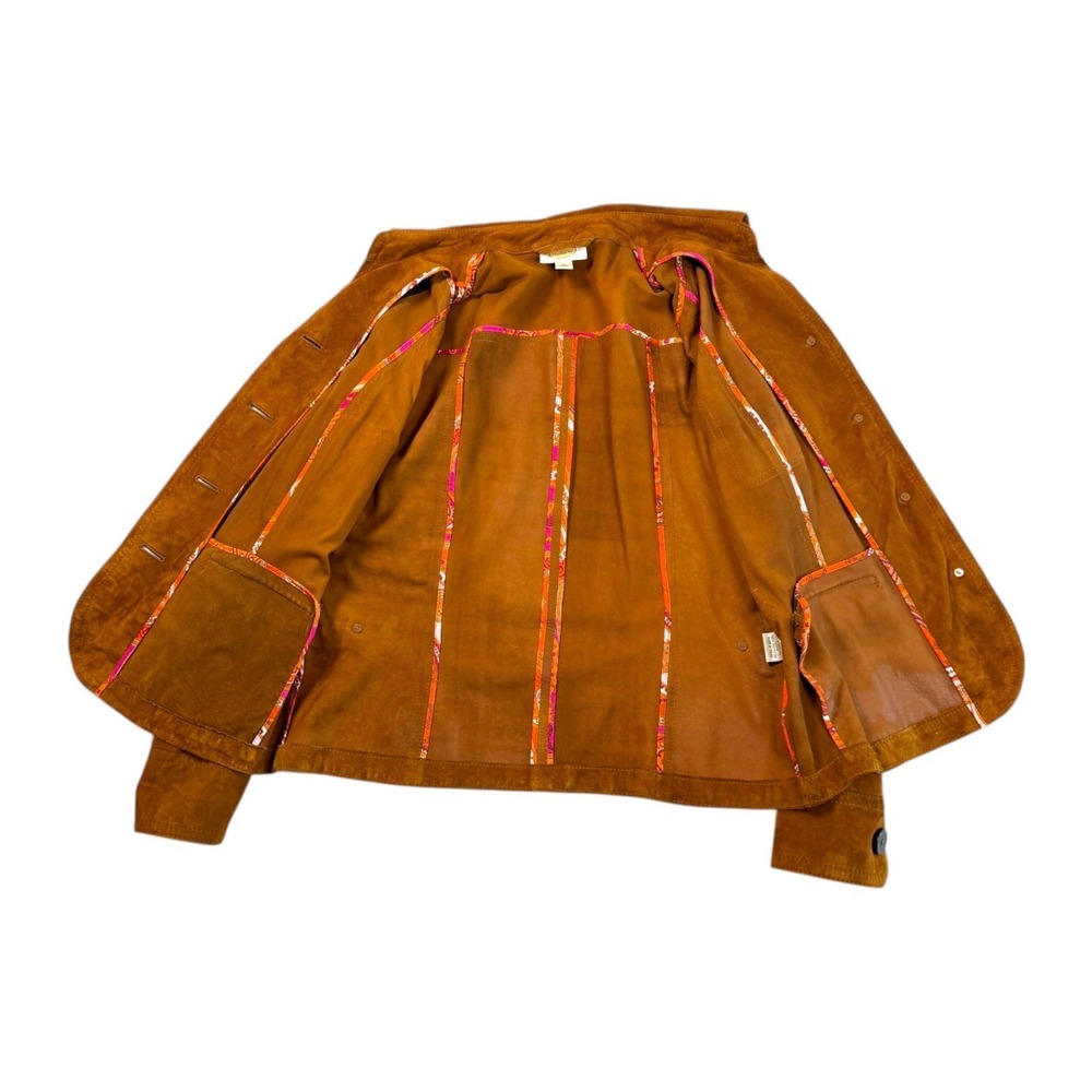 Vintage Women Talbots Cognac Suede Leather Jacket Sz L Western Boho Y2K Festival - Picture 6 of 14